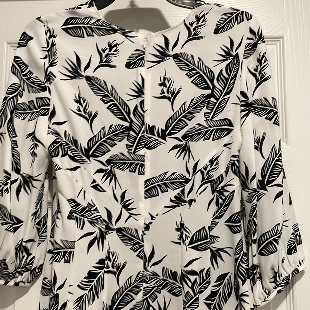 Jay Godfrey Dress "The Jean" Swing Dress Black White Feather Print Mini Size 4 - Picture 7 of 14